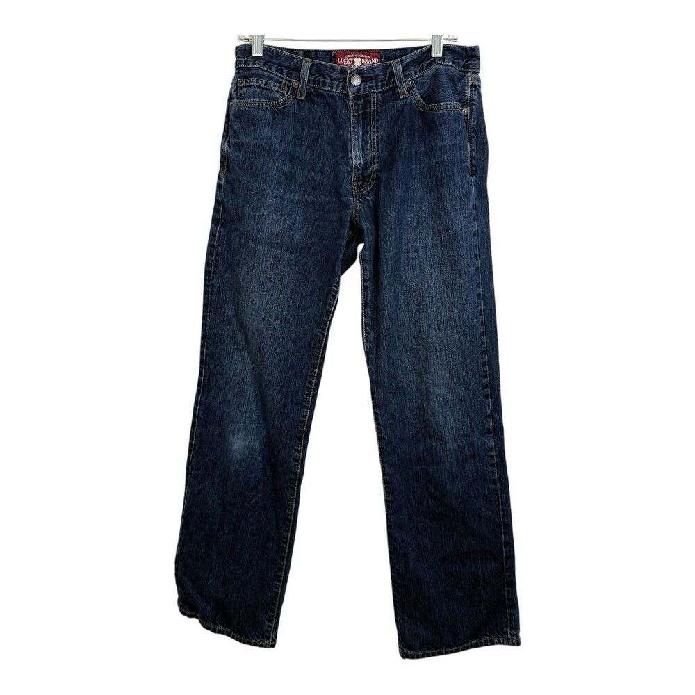 Vintage Lucky Brand Dungarees Straight Jeans Mens Actual Sz 32x31 Leather Patch